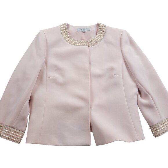 TAHARI Blazer Women’s 14 Pink Single Breasted Lined Career Work Embellished - Picture 1 of 7